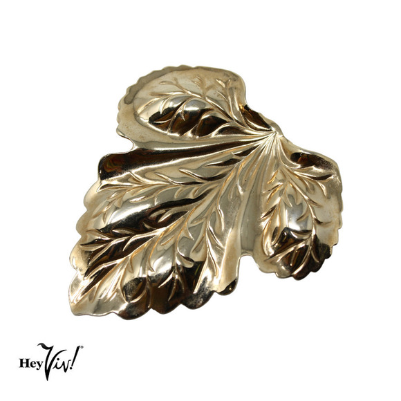 Vintage Gold Metal Detailed Leaf Pin Large Statement Brooch 2.75" - Hey Viv - Picture 5 of 7